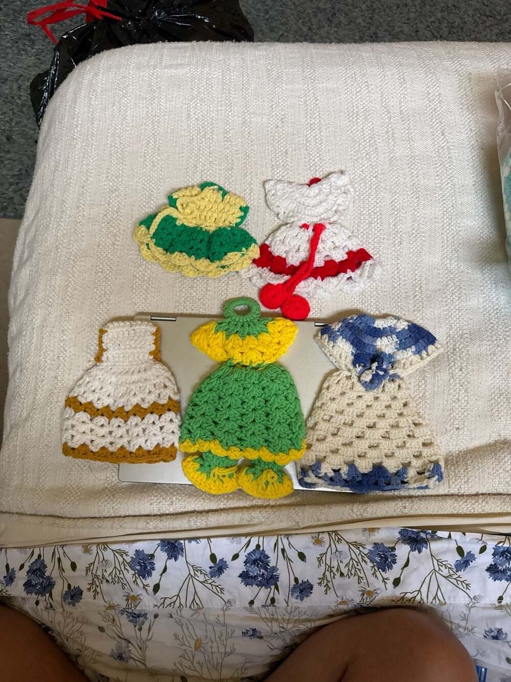 Vintage Hand Crochet Potholders Hot Pads  dish cloths—Clothing Shapes dresses